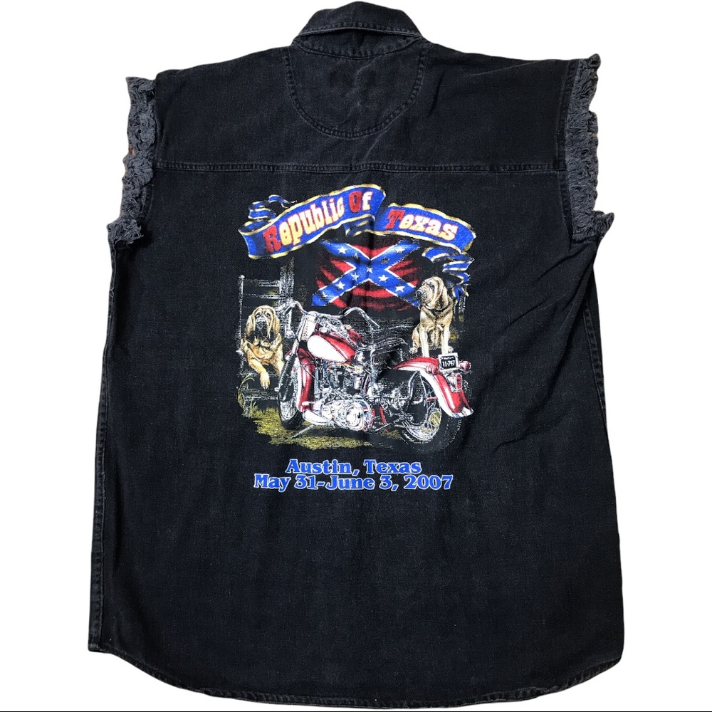 Biker Rally Black Denim Large Cut Off Sleeve Republic Of Texas Black Button M